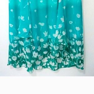 Dress Barn turquoise ombre floralhi-lo hem midi dress